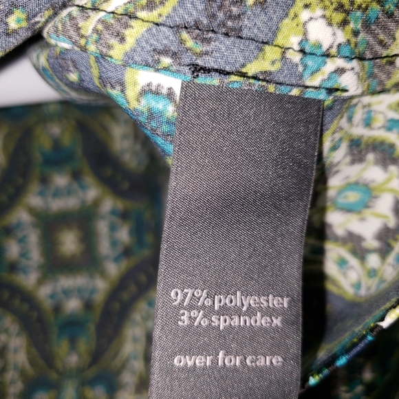 NWT Limited green teal & black tiled Mykonos blouse top Womens Large - Picture 5 of 6